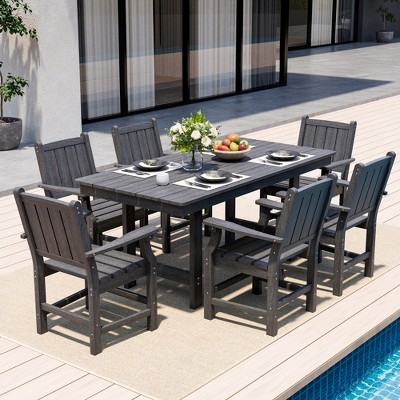 Pamapic 7-Piece HDPE Plastic Patio Outdoor Dining Set with Arm Chairs