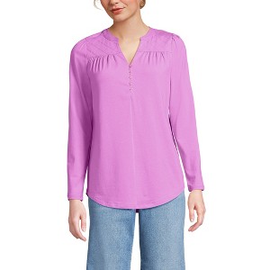 Lands' End Women's Long Sleeve Lightweight Jersey Notch Neck Tunic Top - 1 of 3