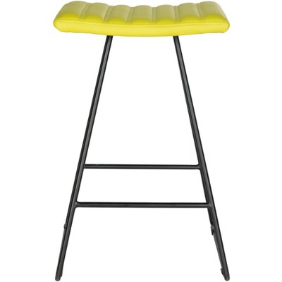 Transitional Akito Green Leather Counter Stool with Metal Frame