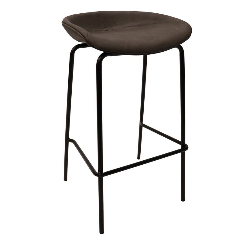 LeisureMod Servos Modern Barstool in Upholstered Faux Leather and Black Iron Frame, 1 of 10
