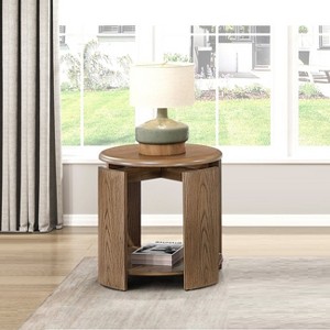 Vynxaria Modern Round End Table, Open Shelf, Brown Finish, 24" Dia x 24.5" H - 1 of 4