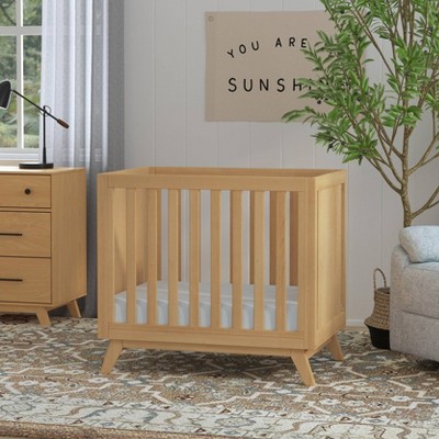 Honey Wood Mid-Century Modern Convertible Mini Crib