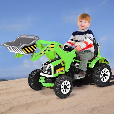 Green 12V Battery Powered Kids Ride-On Excavator Truck