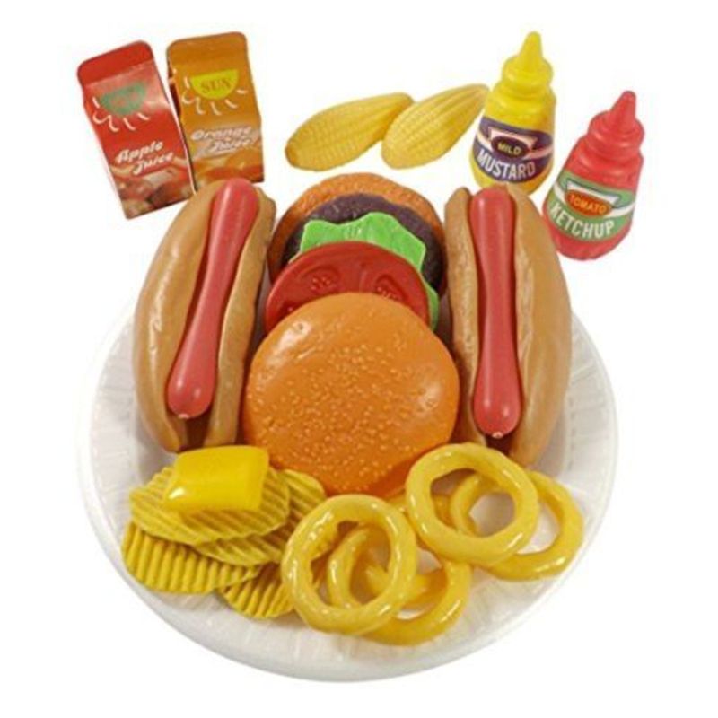Insten 26 Piece Play Grill Food, Burger & Hot Dog Fast Food Cooking Play Set, 1 of 7
