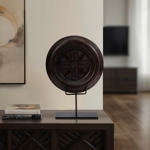 Boho Decorative Sculpture - Handcrafted Wood & Metal Art Piece - Modern Accent for Living Room, Office, or Shelf - Unique Home Decor - Brown - 1 of 4