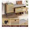 Rattan Shoe Bench With Linen Seat Cushion, Entryway Bench With Storage Cabinet, Wooden Storage Bench For Hallway And Bedroom, Natural Oak - 4 of 4