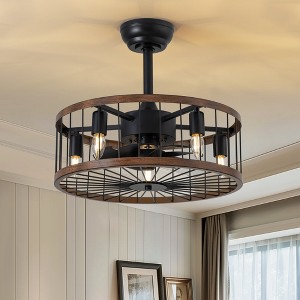 Ludomide 20'' Industrial Black Caged Ceiling Fan With Lights And Remote Control, Farmhouse Chandelier Ceiling Fan Lights - 1 of 4