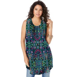 Roaman's Women's Plus Size Sleeveless Angelina Tunic - 1 of 4
