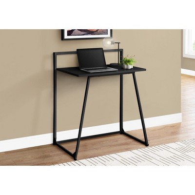 Vynxaria Modern 30" Black Laminate Computer Desk with Black Metal Frame Sleek Home Office Workspace for Laptops