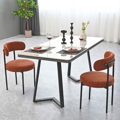 Boucle Velvet Dining Room Chairs Set of 2,Round Upholstered Dining Chairs with Curved Backrest&Metal Legs,Kitchen Chair-Cuddlewood