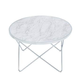 Small Margo Faux Carrara Marble Round Coffee Table White - Teamson Home