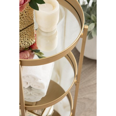 Celia Gold Round Metal 3-Tier Bar Cart with Storage