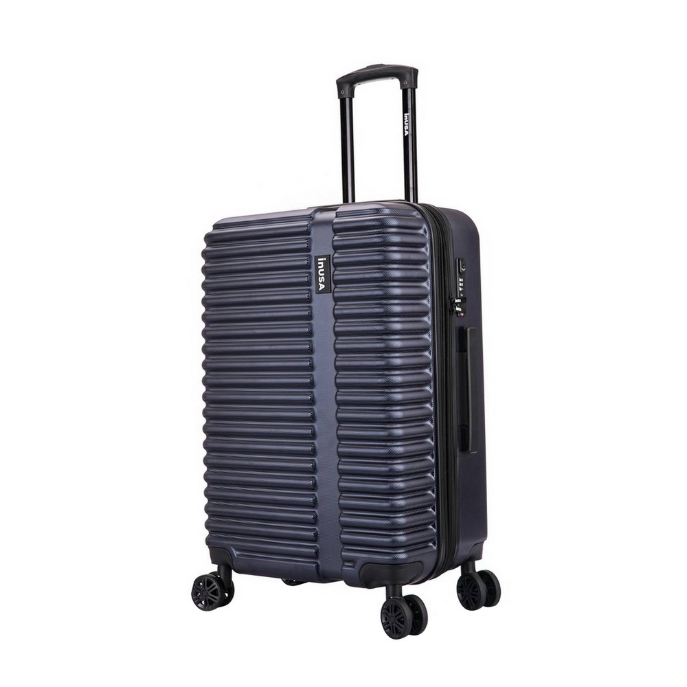 Photos - Luggage InUSA Ally Lightweight Hardside Large Checked Spinner Suitcase - Navy Blue 