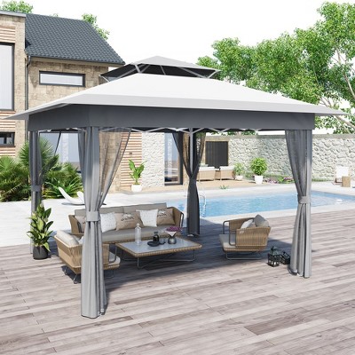 11 x 11 Feet Outdoor Gazeb with Mosquito Netting Outdoor Canopy Shelter with Double Roof