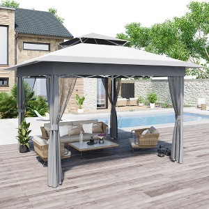 11 x 11 Feet Outdoor Gazeb with Mosquito Netting Outdoor Canopy Shelter with Double Roof - 1 of 4