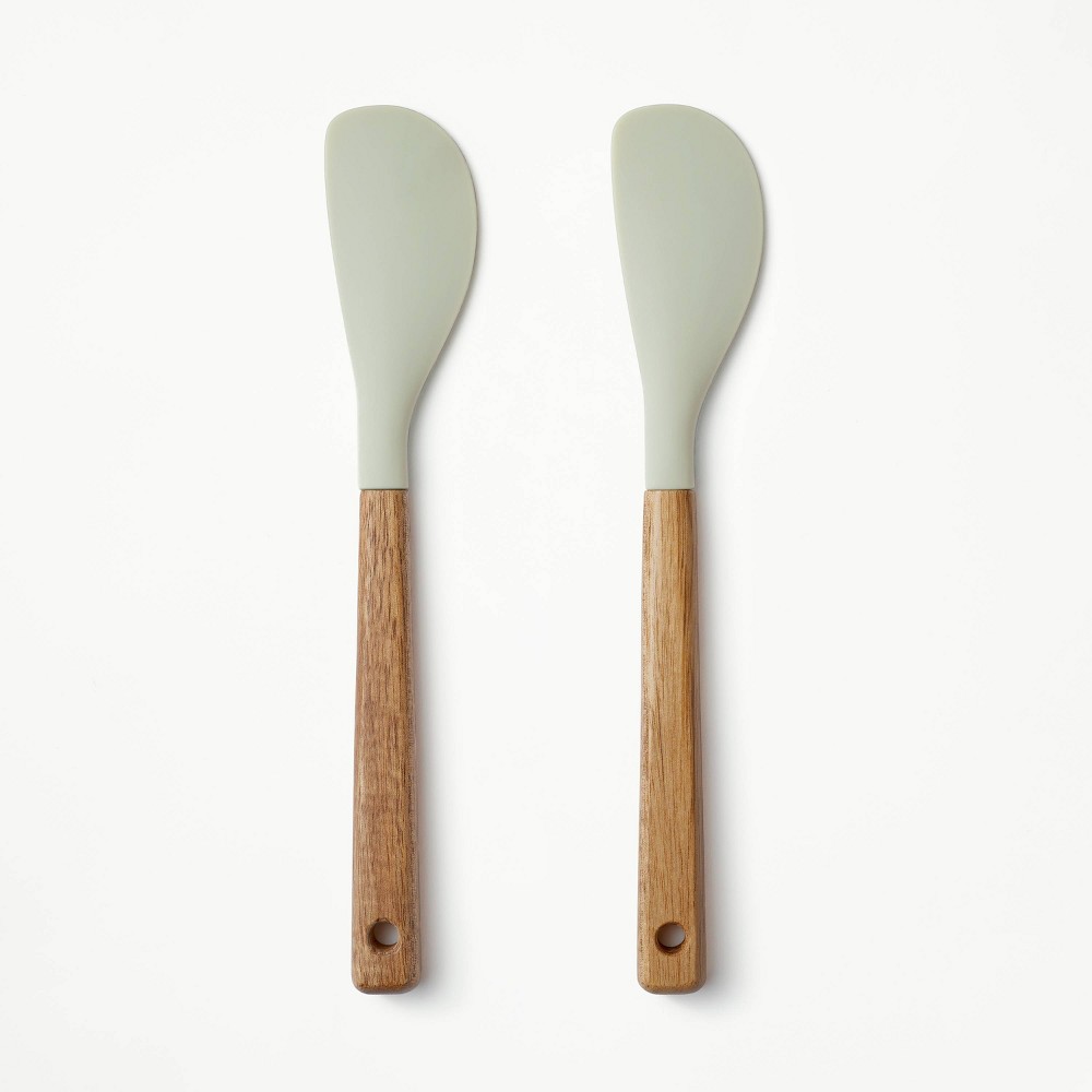 2pk Acacia Wood/Silicone Mini Spatula Set Green - Figmintâ„¢