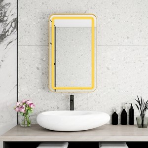 KTMBDW Rectangle Medicine Cabinet Mirror with LED, Wall Mounted Home Storage with 3 Storage Shelves, Mirrored Bathroom Wall Cabinet - 1 of 4