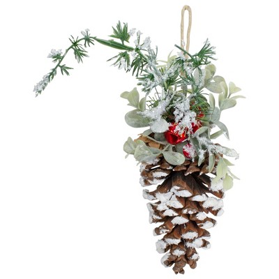 Northlight 13" Pine Cone with Mixed Foliage, Red Jingle Bells, and Berries Hanging Christmas Ornament