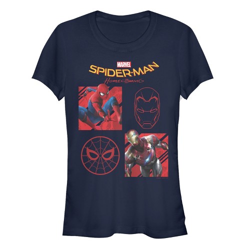 Juniors Womens Marvel Spider-Man: Homecoming Four Square T-Shirt - Navy  Blue - Medium