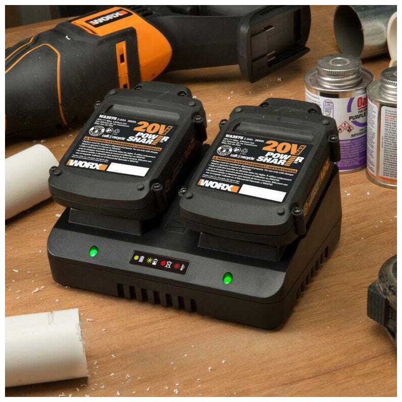Worx WA3770 Power Share 20V & 18V Li-Ion Dual Port Battery Quick Charger, 4 of 7