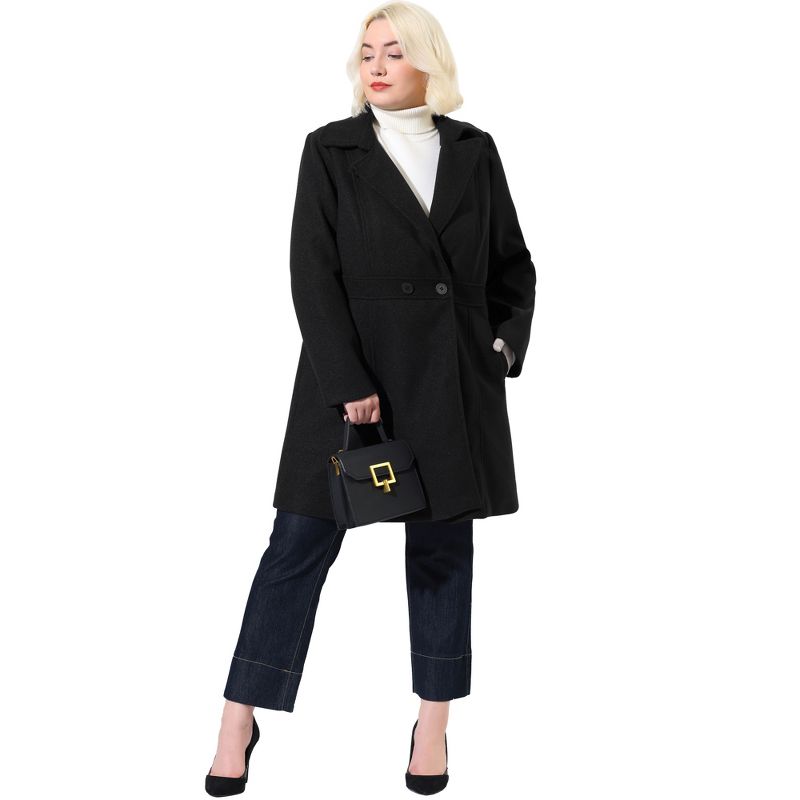 Agnes Orinda Women's Plus Size Notched Lapel Single Breasted Winter Long Pea Coat, 3 of 8