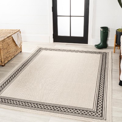 Lucia Geometric Diamond Border Cream/Black 3' x 5' Outdoor Rug