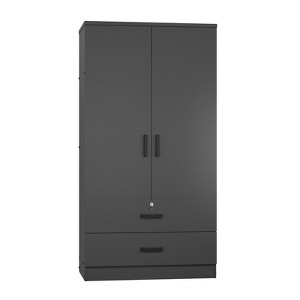 Gulches Modern Wood Black Wardrobe Closet with 2 Doors & 2 Drawers, Freestanding Armoire Storage Cabinet - 1 of 4