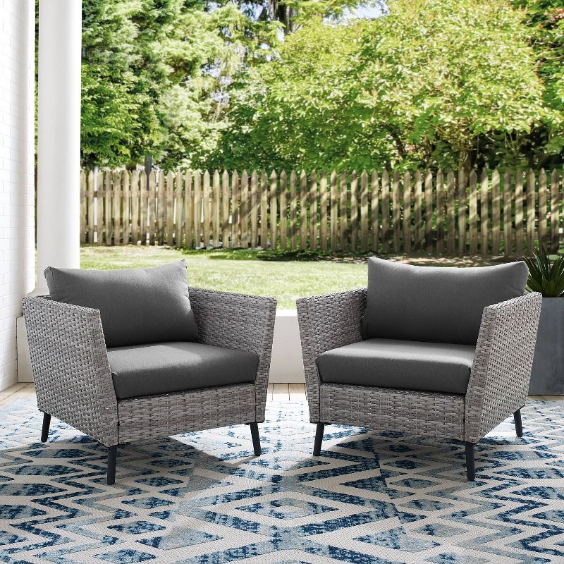 Richland 2pk Outdoor Wicker Armchairs - Charcoal - Crosley, 4 of 15