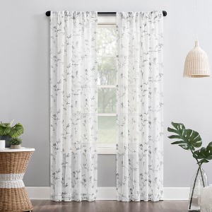 No. 918 1pc 50"x96" Delia Floral Embroidery Sheer Rod Pocket Curtain Panel White - 1 of 4
