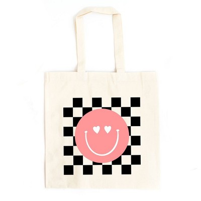 City Creek Prints Valentines Pink Smiley Canvas Tote Bag - 15x16 - Natural