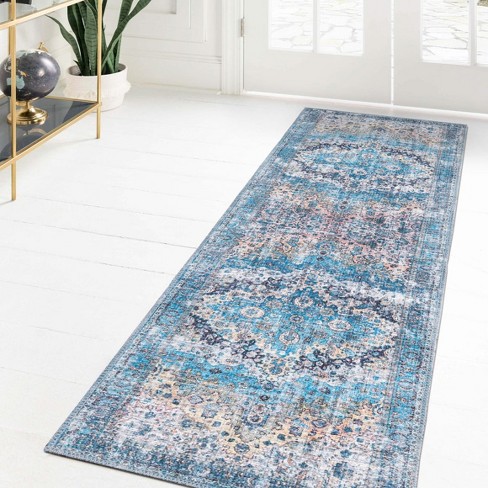 Unique Loom 2' 0 X 5' 0 Mangata Mary Machine Washable Blue Area Rug ...