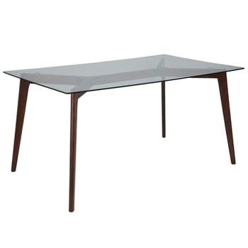 Merrick Lane Dining Table Rectangular 59" Glass Top Dining Room Table With Solid Beechwood Frame