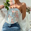 Womens Vintage Floral Denim Overbust Corset Bustier Top - 4 of 4