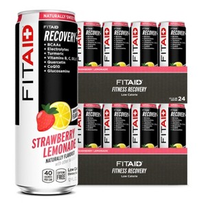FITAID Strawberry Lemonade Naturally Sweetened Blend with BCAAs, Glucosamine, Electrolyes, L-Glutamine, L-Arginine, Turmeric 12 Fl Oz (Pack of 24) - 1 of 4