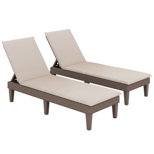 Tangkula 2PCS Patio Lounge Chair Recliner Chair w/ 3-Position Adjustable Backrest & Cushion Brown & White - 1 of 4