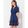 INSPIRE CHIC Women's V Neck Smocked Elastic Waist Short Sleeve Boho Crochet Trim Mini Dress - 3 of 4