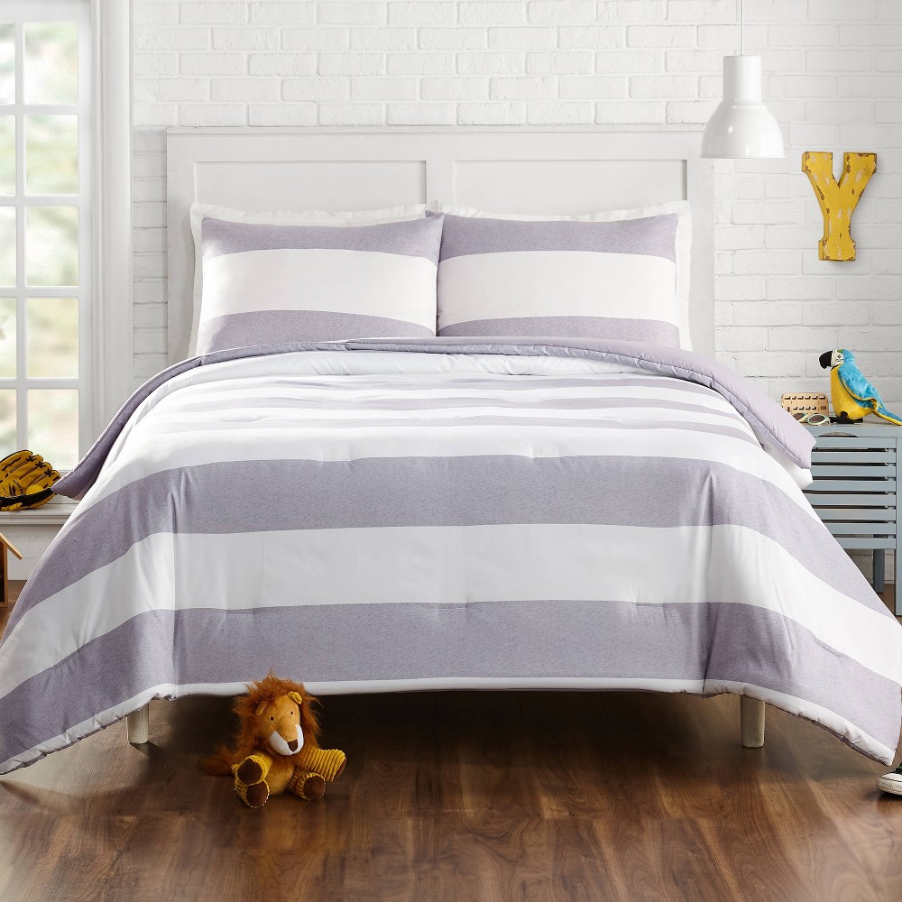 Photos - Bed Linen 3pc Full/Queen Lavelle Kids' Comforter Set Gray - Urban Playground: Microfiber Bedding, Teen & Kids, Rugby Stripe Pattern