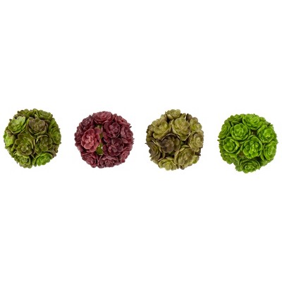 Allstate Floral Set of 4 Sedum Orbs Artificial Spring Plant Decorations 2.25" - Green/Burgundy