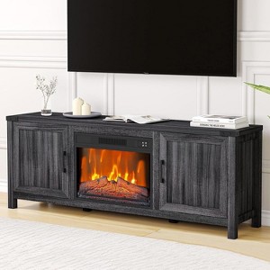 67" Fireplace TV Stand with 23" Insert Electric Fireplace, LED Media Console with Barn Doors & Storage - 1 of 4