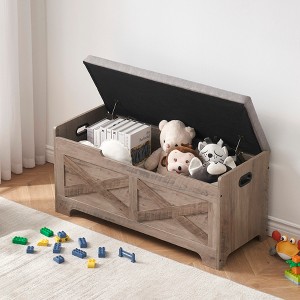 coucheta Storage Bench with Seating and 2 Safety Hinge, Farmhouse Entryway Bench with Storage, for Bedroom, Hallway, Living Room, Grey - 1 of 4