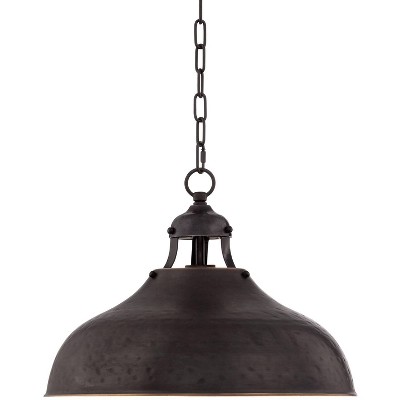 Franklin Iron Works Dyed Bronze Pendant Light 16" Wide Farmhouse Industrial Rustic Hammered Dome Shade Kitchen Island Dining Room