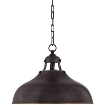 Franklin Iron Works Dyed Bronze Pendant 16" Wide Farmhouse Industrial Rustic Dome Shade for Dining Room Living House Kitchen Island Entryway Bedroom