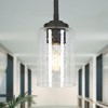 LNC Classic 1-Light 3.9" Transitonal Cylinder Mini Glass Pendant Lights, Black with  Seeded Glass - 2 of 4