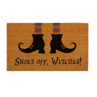 Shoes Off Witches Novelty Halloween Coir Doormat - 18" x 30" - Natural - Elrene Home Fashions