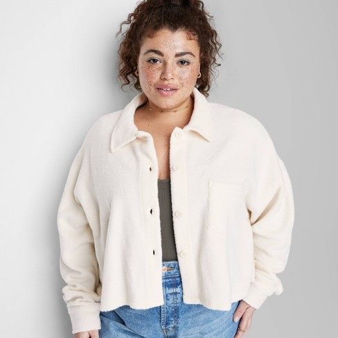 Women's Fleece Shacket - Wild Fable™ Off-white 3x : Target