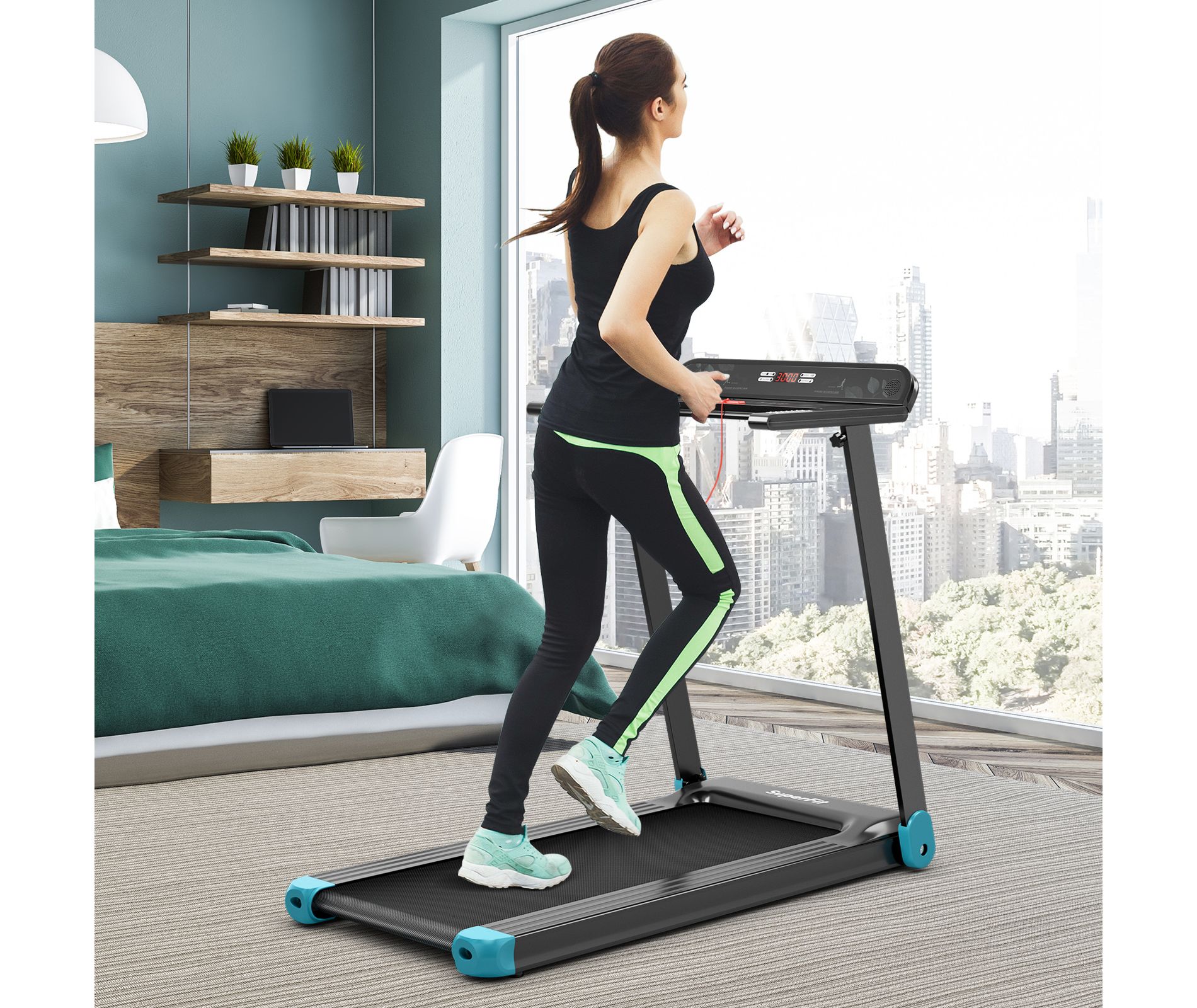 SuperFit  Electric Treadmill Compact Walking Running Machine w/APP Control Speaker