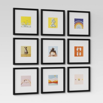 Set of 9 Gallery Frame Set 10&#34; x 10&#34; Matted to 5&#34; x 5&#34; Black - Room Essentials&#8482;