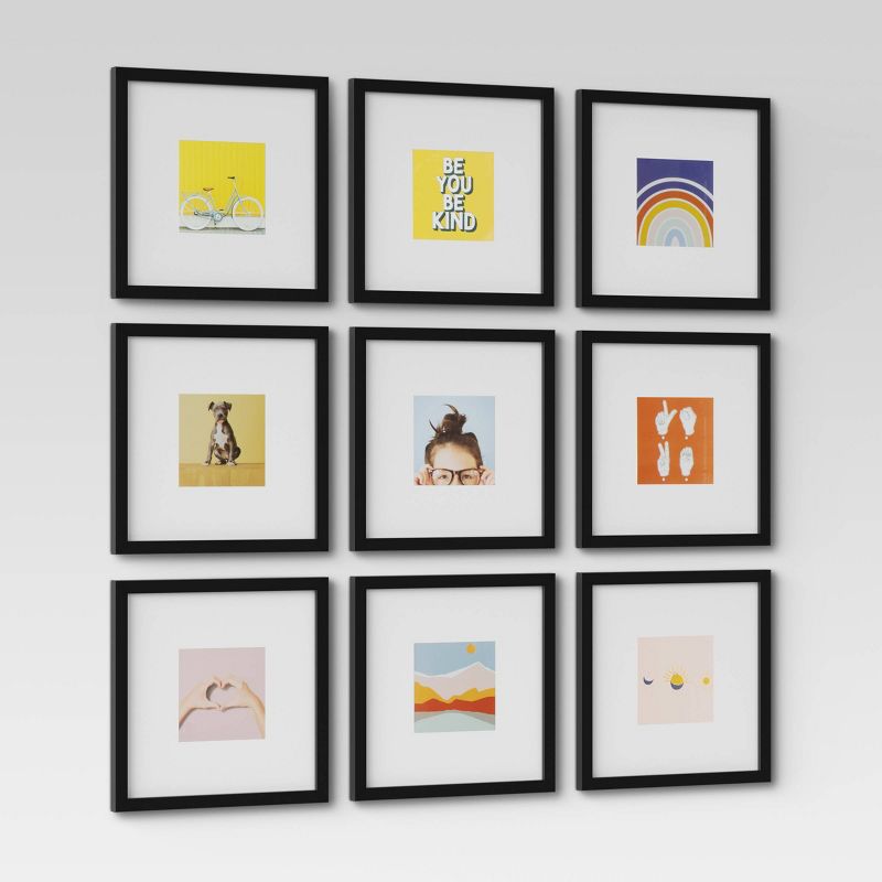 Set of 9 Gallery Frame Set 10&#34; x 10&#34; Matted to 5&#34; x 5&#34; Black - Room Essentials&#8482;, 4 of 20