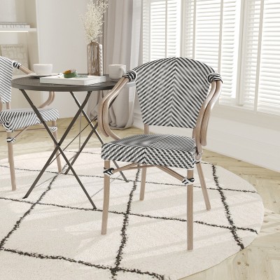 Black and White Textilene Bistro Chair with Light Natural Bamboo Frame