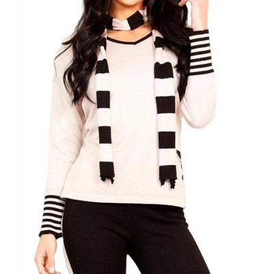 Women's V-Neck Sweater with Scarf - Angel Apparel
